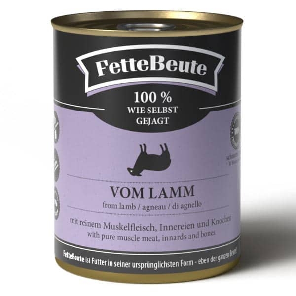 FetteBeute BARF Nassfutter mit mildem Lammfleisch für Hunde - 400g Dose