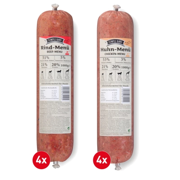 SIMPLE BARF Menüs Rind und Huhn -Paket 8x1000g